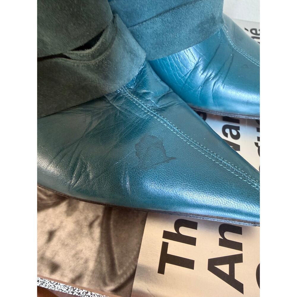 Vintage Christian Dior Galliano Era Teal Leather & Suede Cutout Ankle Boots - Picture 4 of 8